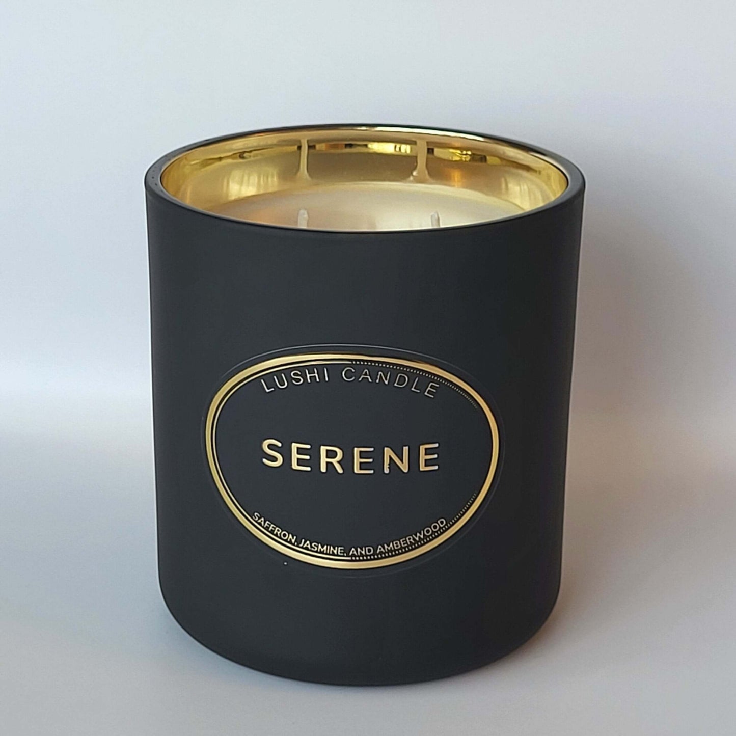 Serene - Scented Candle | Saffron, Jasmine, and Amberwood | Coconut Wax | Hand Poured in UK | Gold Black | 60 Hours
