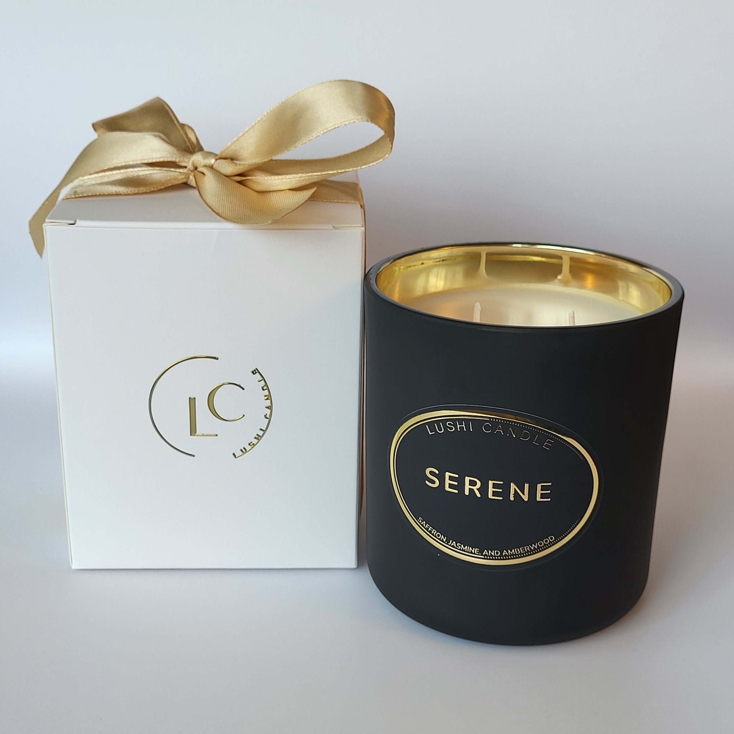 Serene - Scented Candle | Saffron, Jasmine, and Amberwood | Coconut Wax | Hand Poured in UK | Gold Black | 60 Hours