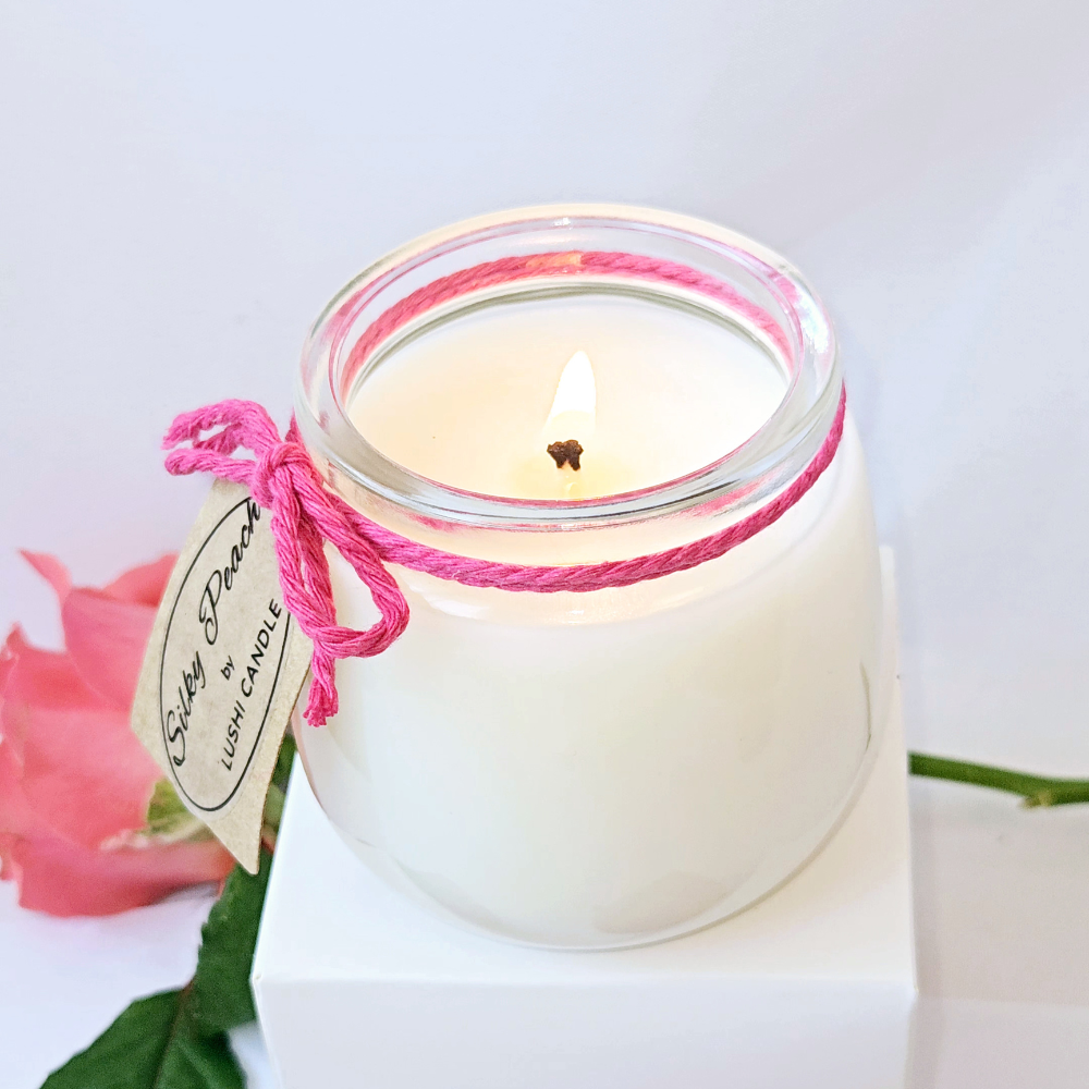 Silky Peach Scented Candle | Bitter Peach, Cashmere & Leather | 24 Hour Burn