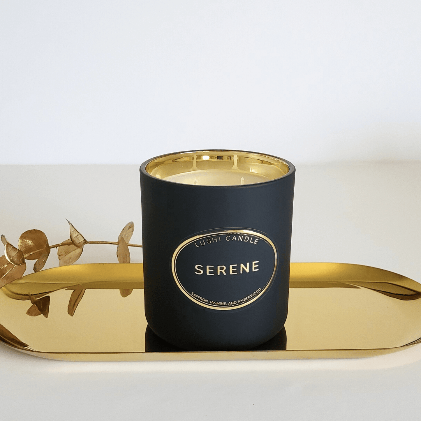 Serene - Scented Candle | Saffron, Jasmine, and Amberwood | Coconut Wax | Hand Poured in UK | Gold Black | 60 Hours