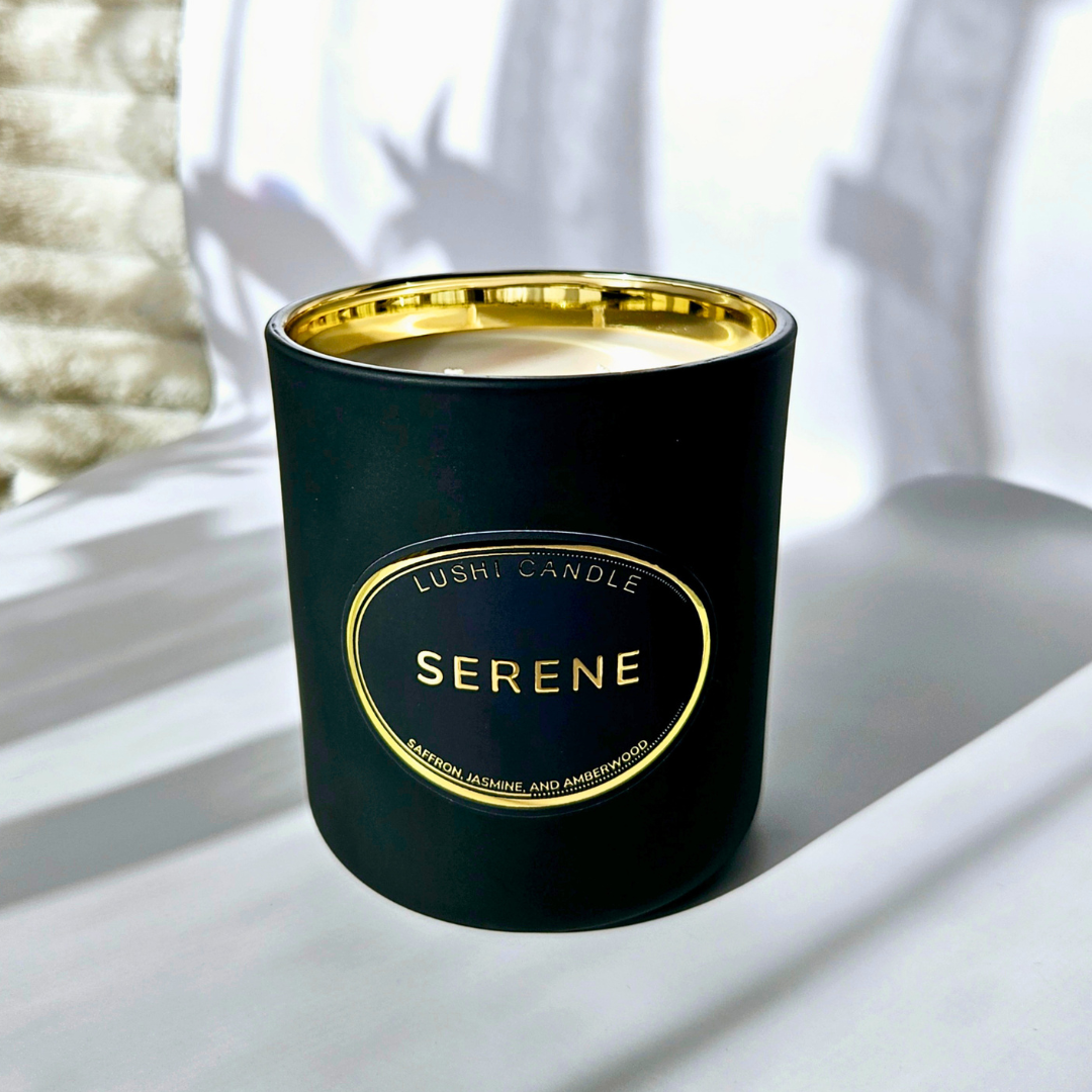 Serene Scented Candle | Saffron & Amberwood | 60 Hour Burn
