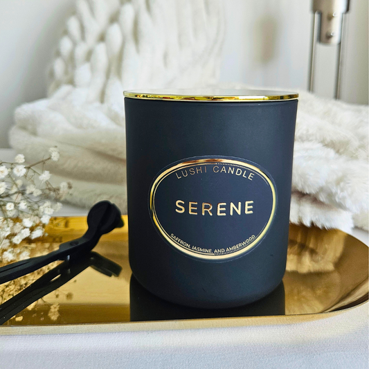 Serene Scented Candle | Saffron & Amberwood | 60 Hour Burn