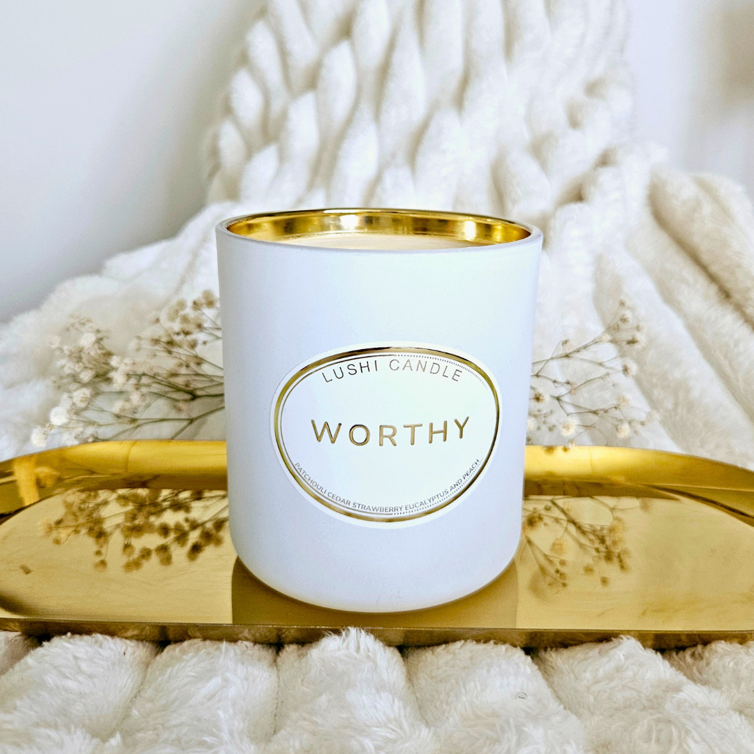 Worthy Luxury Scented Candle | Patchouli, Jasmin & Pear | 60 Hour Burn
