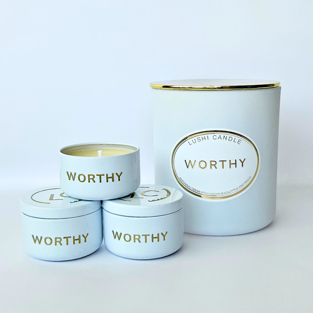 Worthy Luxury Scented Candle | Patchouli, Jasmin & Pear | 60 Hour Burn