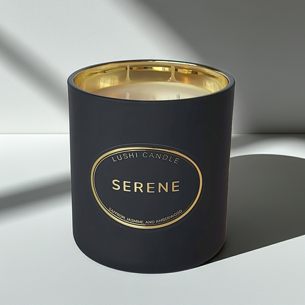 Serene -  Scented Candle  | Saffron, Jasmine, and Amberwood | Coconut Wax | Hand Poured in UK | Gold Black | 60 Hours
