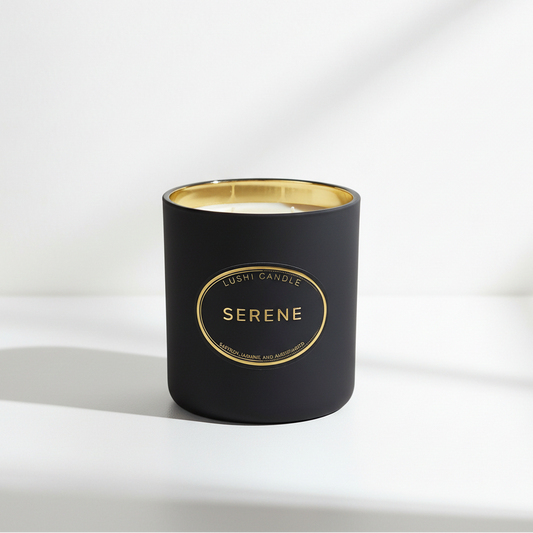 Serene -  Scented Candle  | Saffron, Jasmine, and Amberwood | Coconut Wax | Hand Poured in UK | Gold Black | 60 Hours